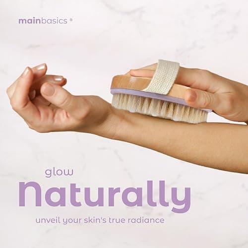 MainBasics Dry Brushing Body Brush for Lymphatic Drainage, Dry Skin, Cellulite, Blood Circulation with Exfoliating Natural Bristles and Massage Nodes for Flawless Skin thumbnail 4