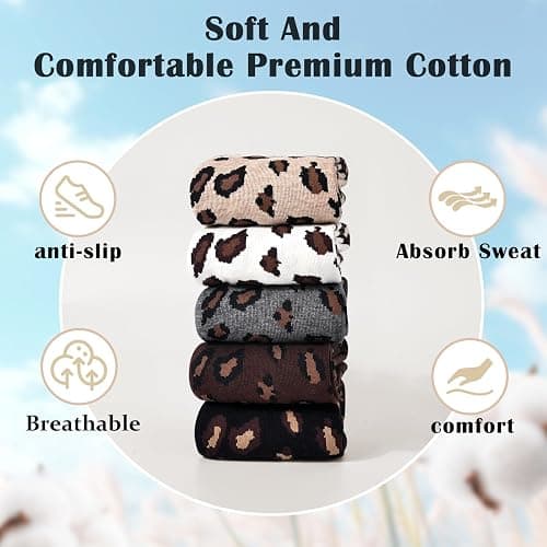 FIYIGO Women's Leopard Animal Crew Socks, Cheetah Print Novelty Funny Cotton Ankle Socks, 3 Pairs thumbnail 4