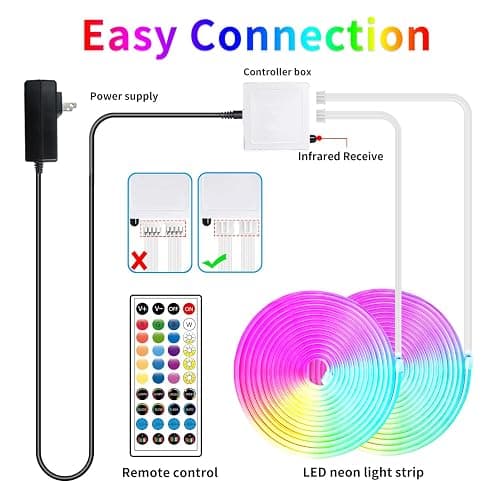 100FT RGB LED neon Rope Lights LED neon Lights with Remote/APP Control 24V IP65 Waterproof Flexible Neon LED Strip Lights for Bedroom Room Outdoors Decor（2 Rolls of 50ft） thumbnail 7