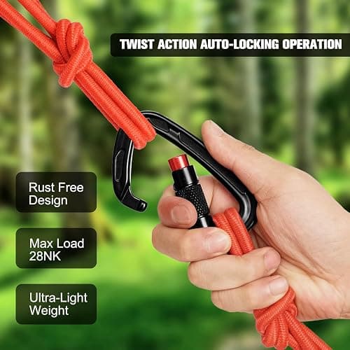 Auto Locking Carabiner Clips - 28KN (6172lbs) Heavy Duty Caribeaners ，2PCS Large Carabiner Clip for Keychains，Hammock，Camping, Gym, Hiking, Outdoor ，Dog Leash thumbnail 4