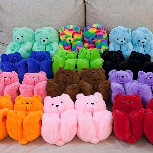LELEBEAR Teddy Bear Slippers, Plush Animal Slippers Winter Warm Shoes thumbnail 2