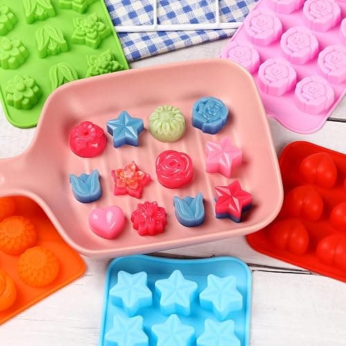 FIRETREESILVERFLOWER Flower Shape Chocolate Candy Molds Set,Heart,The stars,The rose,Flowers in Combination,15 Cavity Silicone Baking Mold Ice Cube Tray-Wedding,Festival,Parties and DIY Crafts-(6Pcs) thumbnail 6