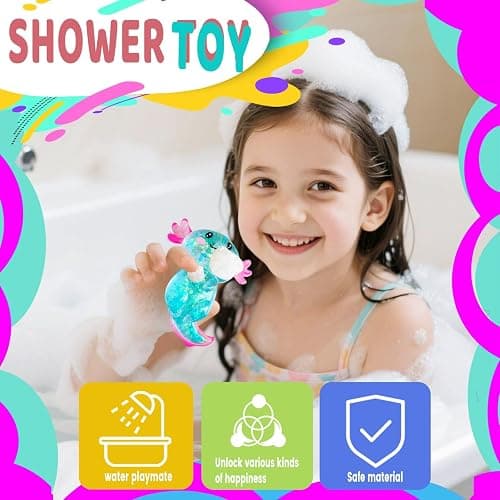 Axolotl Squishy Stress Relief Toy Glitter Fidget Toys Cute Malt Sugar Axolotl Toy Fidget Toys for Kids Youth Adult, Party Favors Anxiety Relief Squishy Toys(Blue) thumbnail 4