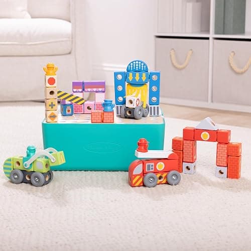 Melissa & Doug Blockables™ Deluxe City Snap and Play Amazon Exclusive, Mix and Match Connectable Wooden Building Blocks Play Set with Storage Bin and Play Lid (122 Pcs) - FSC Certified thumbnail 9