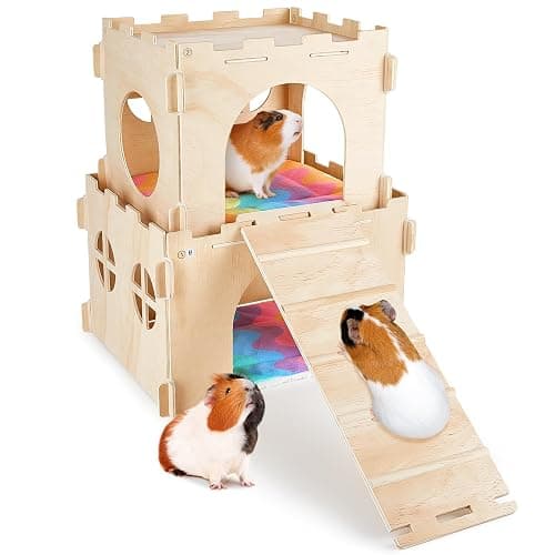 BeBeJoJo Meerschweinchen Versteck Aus Holz,2 Häuser,55x25x20cm,Meerschweinchen Haus Mit Rampe Kaninchenhaus für Kleine Haustiere thumbnail 7