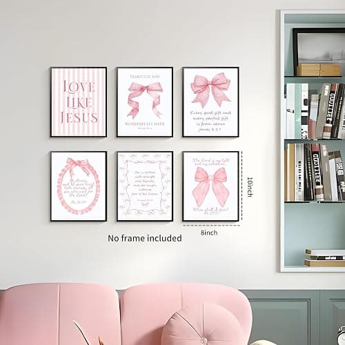 3 Piece Pink Bows Wall Art for Girls Room, Bible Verse Pictures Bathroom Decor, Coquette Posters Prints, Cute Teen Room Decoration, Dorm Decor for College, College Gifts for Girls 8x10 Inch thumbnail 7