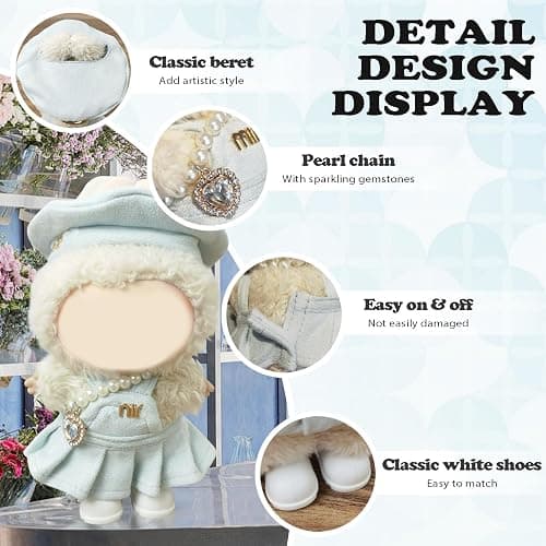 Clothes Compatible with LABUBU Doll – 4PCS Frosted Mint Set, 17cm Doll Clothes Designer Outfit for Campus Classic Theme, Chic Stylish Accessories for Labubu, No Doll (Paris Mint Frost) thumbnail 6
