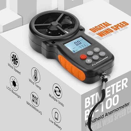 BTMETER BT-100 Handheld Anemometer, Digital Wind Speed CFM Meter Gauge Air Flow Velocity Tester for HVAC Shooting Drone, Wind Chill, 14℉-113℉ Wind Temperature thumbnail 2