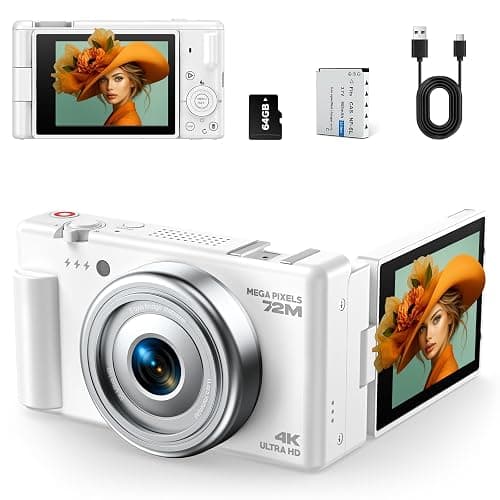 4K Digital Camera for Photography, 72MP Autofocus 2.8" 270°Flip Screen Vlogging YouTube Camera, 18X Zoom Compact Travel Cameras for Teens Beginners, 64GB Card & Battery - Image 1