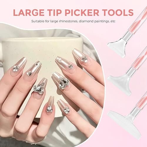 Rhinestone Picker Tool Kit: 2Pcs Rhinestone Picker Handle, Dual-Ended Rhinestones Applicator Dotting Pen with 12 Upgraded Plastic Replacement Tips, Clay, Bedazzling Tools for Nail Art Craft (Pink) thumbnail 5