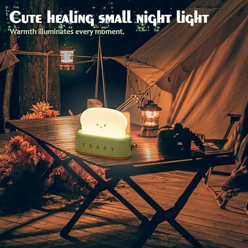 QANYI Desk Decor Toaster Lamp, Rechargeable Small Lamp with Smile Face Toast Bread Cute Toaster Shape Room Decor Night Light for Bedroom, Bedside, Living Room, Dining, Desk Decorations, Gift thumbnail 4