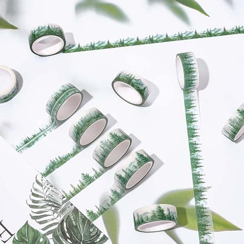 Whaline 12 Rolls Forest Washi Tape Greenery Washi Tape 6 Designs Assorted Nature Green Tree Masking Decorative Tape for Scrapbook Journal DIY Art Craft Gift Wrapping Supplies thumbnail 5