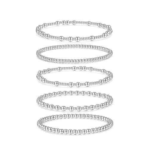 Badu Silver Beaded Bracelets for Women no tarnish Silver plated Stackable Bead Ball Bracelet Stretchable Elastic Hypoallergenic Trendy - Image 1