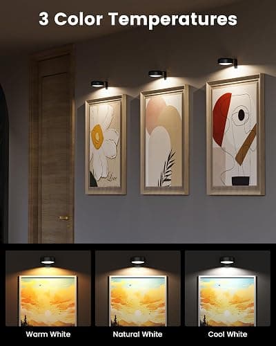 Picture Lights for Wall,2000mAh Rechargeable Magnetic LED Puck Lights with Remote,3 Color Temps and 12 RGB,Dimming & Timer,Wireless Art Frame Light for Painting Display, Photos, Wall Decor(3 Pack) thumbnail 4