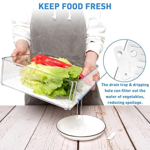 Pomeat 10 Pack Fridge Organizer, Stackable Refrigerator Bins with Lids, BPA-Free Produce Fruit Storage Containers for Fridge, Clear for Food, Drinks, Vegetable thumbnail 5
