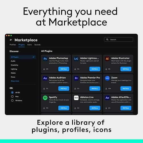 Logitech MX Creative Console - 9 Customizable LCD Keys, Control Dial for Graphic Design, Video Editing, Control Adobe, Zoom, Spotify and More - Graphite, with 3-Month Adobe Creative Cloud Membership - Graphite thumbnail 8