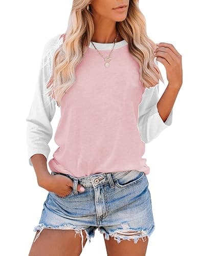 Bingerlily Women's Casual T-Shirts 3/4 Sleeve Color Block Cute Tops Comfy Blouses - Image 1