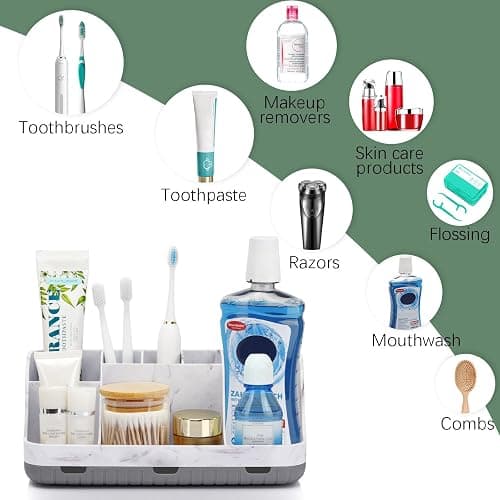 GFWARE Marble Bathroom Countertop Organizer - Detachable 7 Slots Kids Electric Toothbrush and Toothpaste Holde Drainage for Bathroom Accessories Organization Counter Vanity Storage, Grey thumbnail 6