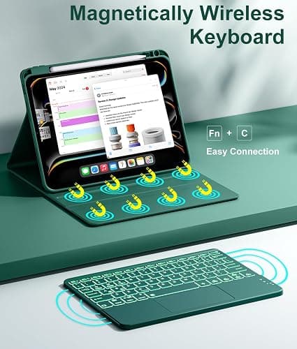 Hamile for iPad Pro 11-inch Case with Keyboard (M4) - Magnetic Wireless Detachable Keyboard with Multi-Touch Trackpad 7 Colors Backlit Stain Proof Folio Cover for iPad Pro 11 Inch 2024 - Pine Green thumbnail 5
