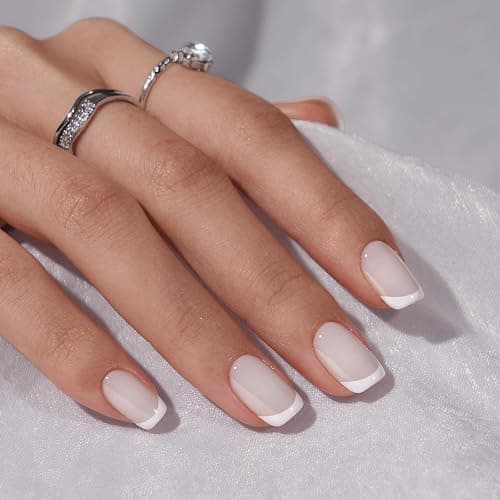 BTArtbox Press On Nails - White French Tip Press on Nails Square, Glue On Nails for Wedding Gift, Supremely Fit & Natural Stick On Nails in 15 Sizes - 30 Fake Nails Kit, Classic French thumbnail 4