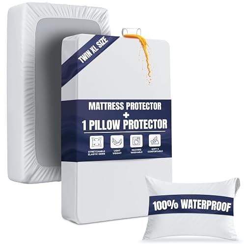 Waterproof Mattress Protector and Pillow Case, Twin XL Size, Includes +1 Zippered Pillow Protector and 1 Mattress Cover Set, Fitted Sheet Style Deep Pockets with All Around Elastic - Image 1