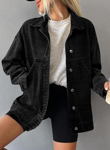SHEWIN Womens Denim Jacket Casual Long Sleeve Drop Shoulder Button Front Jean Jacket Coat With Pockets thumbnail 2