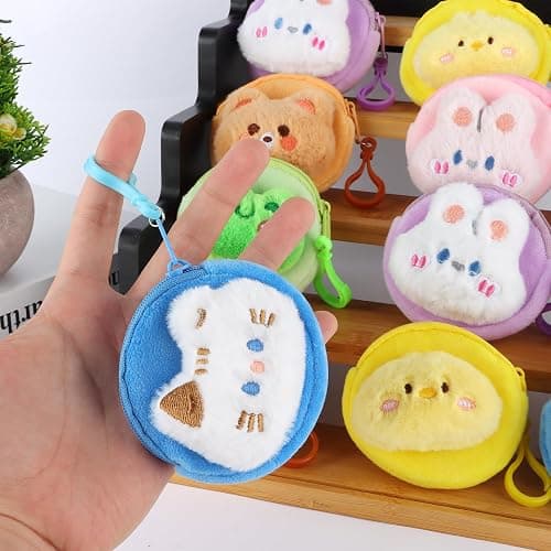 24 Pcs Cute Coin Purse for Women, Kawaii Plush Coin Pouch, Mini Wallet with Zipper Keychain, Small Change Purse for Women on Back to School Halloween Christmas Exchange Gifts thumbnail 2