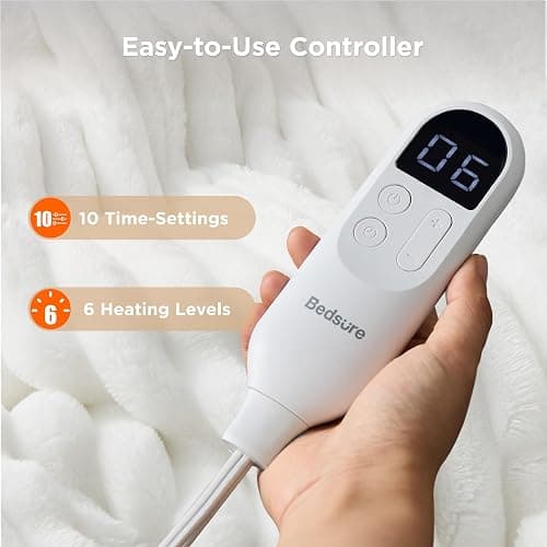 Bedsure Electric Blanket Twin - Thick Striped Flannel Electric Blanket, Heating with 10 Time Settings, 6 Heat Settings, and 8-Hour Timer Auto Shut Off, Gift for Grandma (62x84 inches, White) thumbnail 4