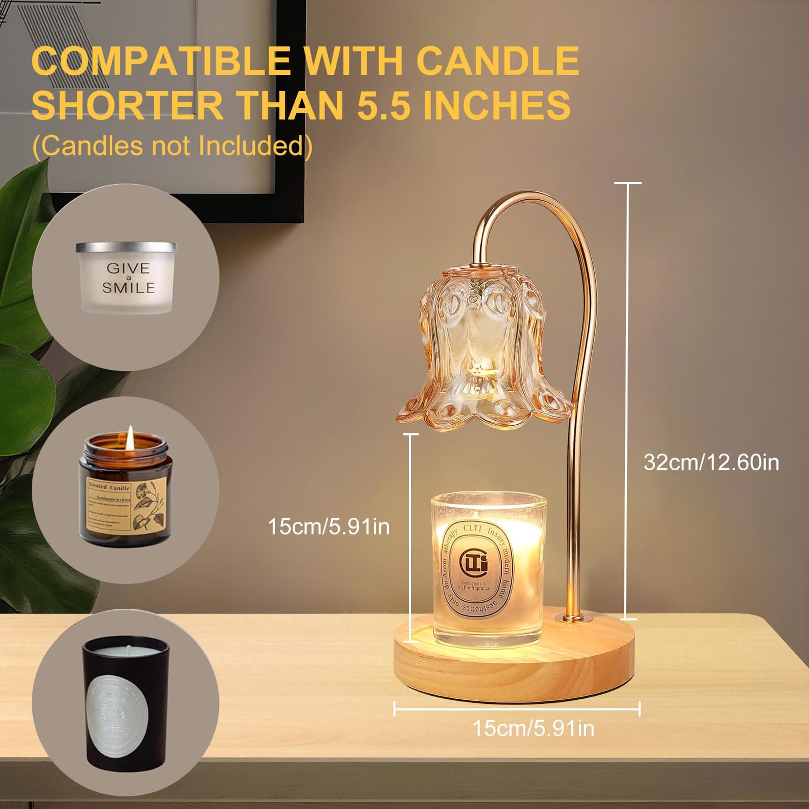Candle Warmer Lamp with Timer Dimmer & Delayed Shutdown,Electric Candle Warmer,Vintage Flower Lily lamp,Wax Melt Warmer for Jar Candles with 2 Bulbs,Gifts for Women, Home Bedroom Decor thumbnail 5