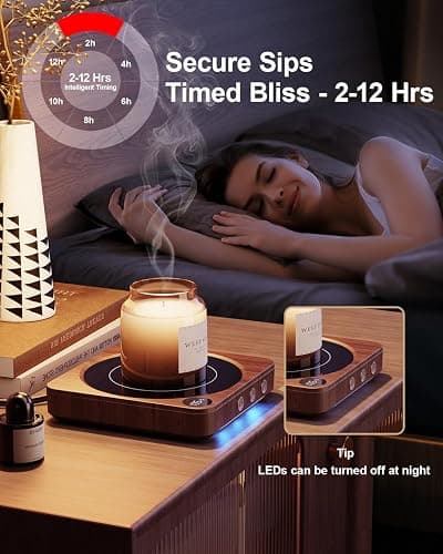 House Gem Mug Warmer - 36W Coffee Mug Warmer for Desk with Temperature Display, 2-12Hrs Auto Shut Off, Smart Candle Warmer - Ideal Coffee Gifts Accessories Keep Beverages Coffee Warmer (Wood) thumbnail 7