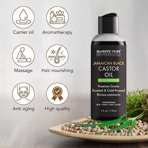 Majestic Pure Jamaican Black Castor Oil - 100% Pure & Natural - Premium Grade, Cold Pressed, Hexane Free - Hair, Eyelashes, Eyebrows, Nails - Moisturizing & Nourishing - 4 Fl Oz thumbnail 6
