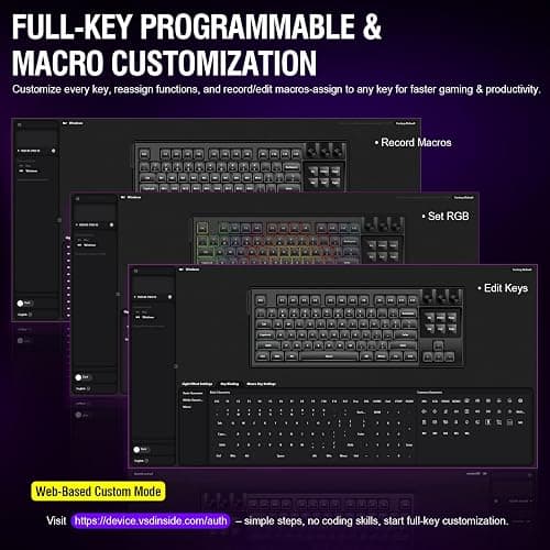 VSDINSIDE K1 Pro Macro Keyboard, Wired Only Full-Key Programmable On-Board Keypad, Custom Gaming Streaming Mechanical Keyboards with Screen & Knob, Gasket, RGB Backlit, Hot Swappable Shortcut Pad thumbnail 4