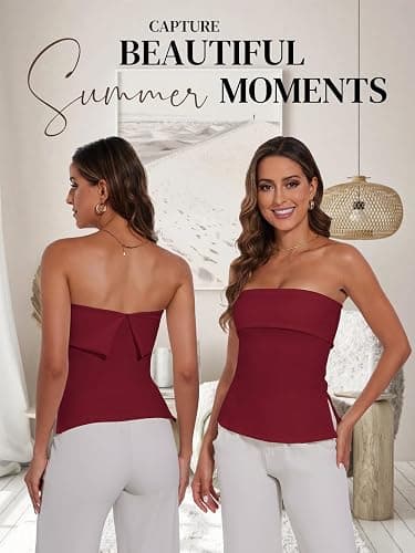 Strapless Tube Tops for Women Backless Going Out Bandeau Top Sexy Trendy Off Shoulder Side Split Summer Bustier Tops thumbnail 4