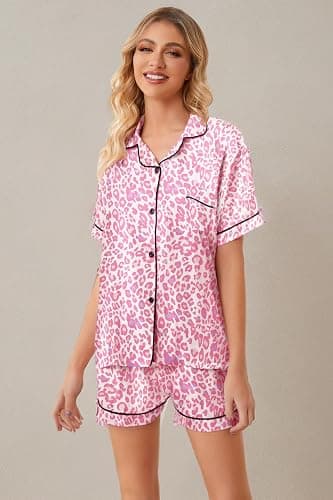 Umeyda Women & Girls Pajamas Set, Soft Satin Lightweight Silk Button-Down Top with Shorts 2 Piece PJS for Mom Boys Kids Gifts thumbnail 8