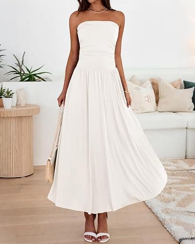 BTFBM Summer Maxi Dresses for Women 2026 Strapless Ruched Tube Top Beach Vacation Spring Wedding Guest Dress Pockets thumbnail 8