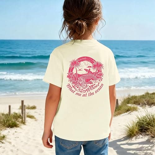 Girls Cute Graphic Tees Kids Hawaiian Beach Shirts Meet Me at The Ocean Shirts Toddler Oversized Tshirt Summer Tops thumbnail 4