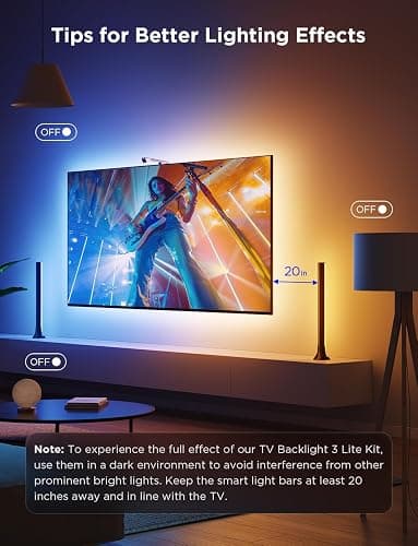 Govee TV Backlight 3 Lite Kit, 11.8ft RGBICW LED Strip with 15" Smart Light Bars, Camera Sync to Screen for 55-65" TVs, App & Voice Control, Works with Alexa, Google Home, Matter, for Movies & Gaming thumbnail 8