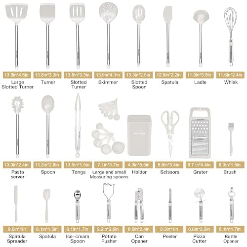 Kitchen Utensil Set-Silicone Cooking Utensils-33 Kitchen Gadgets & Spoons for Nonstick Cookware-Silicone and Stainless Steel Spatula Set-Best Kitchen Tools, Useful Pots (Cream White) thumbnail 3