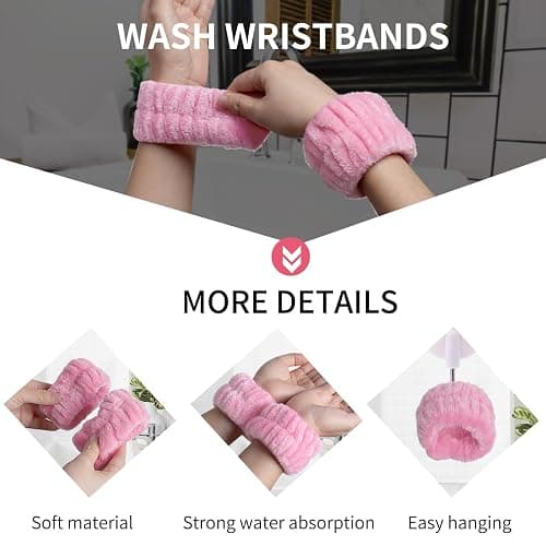 WSYUB Pink Spa Headband and Wristband Set for Face Washing thumbnail 6