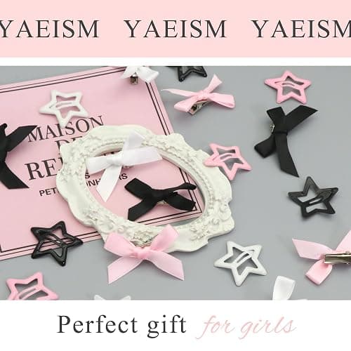 YAEISM 24PCS Bow Hair Clips - 3 Colors Satin Mini Hair Bow Clips Y2K Star Barrettes Bowknot Metal Snap Hair Accessories for Women Girls, Black thumbnail 7