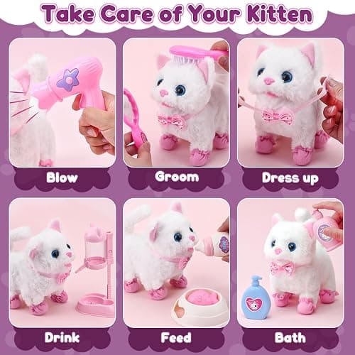 G.C Cat Toys for Kids Girls, Electronic Interactive Stuffed Cat Walk Meow and Wag Tail with Stroller Pet Care Accessories Toys Pretend Play Birthday Gifts for Toddlers Girls 3 4 5 6 7 8 Year Old thumbnail 5