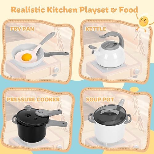 Zero Zoo 105Pcs Kids Kitchen Toy Accessories, Toddler Pretend BBQ Camping Cooking Playset, Play Pots, Pans, Utensils Cookware Toys, Play Food Set, Vegetables, Learning Gift for Girls Boys thumbnail 9