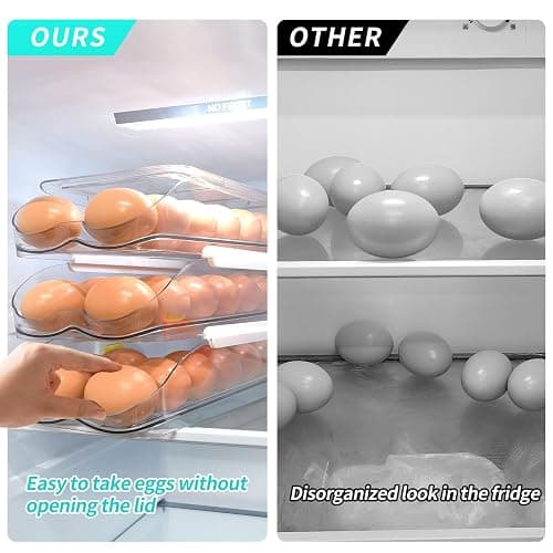 RoskDeewat Egg Holder for Fridge, Automatic Rolling Egg Container for Refrigerator, Stackable Fridge Organizers and Storage with Lid, Clear Plastic Egg Dispenser & Tray (2 Tier) thumbnail 4