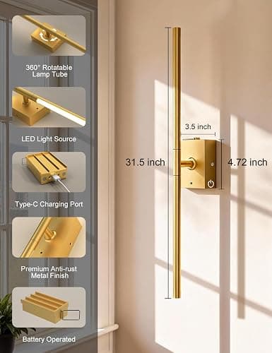 Battery Operated Wall Sconces Set of 2, 10000mAh Rechargeable Wall Lights with Remote, 360° Rotate 3000K-6000K LED Wireless Wall Light Fixtures Decor for Bedroom Living Room Hallway Picture Lighting thumbnail 5