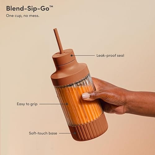 The Beast Mini Blender | Mini Countertop Kitchen Blender | Blend Smoothies and Shakes, Dressings, Sauces, Dips | Straw Cap and Straws Included | 600W (Terra) thumbnail 5