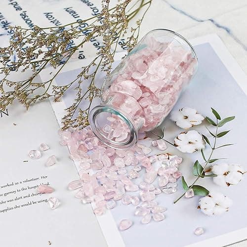 JOHOUSE Rose Quartz Crystals, 1lb Pink Crushed Rose Quartz Chips Bulk Tumbled Stones Irregular Shaped Succulent Pebbles Decorative Rocks for Aquarium Fish Tank Vase Filler DIY Crafts Indoor Plants thumbnail 4
