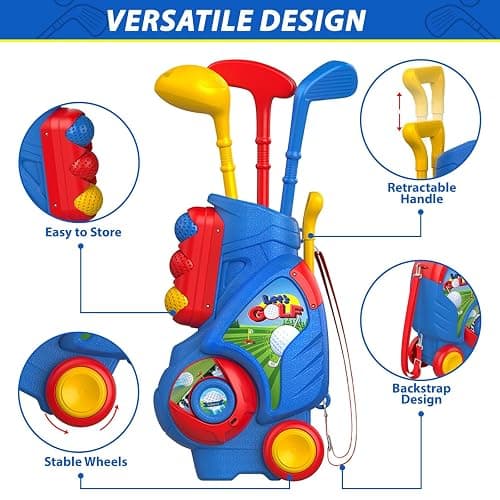 Liberry Toddler Golf Set for 2 3 4 Years Old Boys Girls, Upgraded Kids Golf Clubs Set with Cart, Putting Mat, Outdoor Indoor Sports Toy Birthday Gift, Blue thumbnail 4