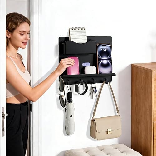 Floating Shelves for Bedside Shelf Accessories Organizer, Wall Mount Self Stick On, Cute Room Decor Aesthetic, Girls Room Decor, Cool Stuff for Bedroom Storage and Organization Black thumbnail 2