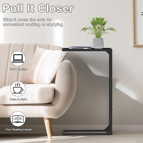 Sunexinlo C-Shaped Side Tables for Small Spaces – Convenient and Versatile Snack Tables for Living Room, Bedroom, or Office Use, for Sofa or Bedside (Black) thumbnail 4