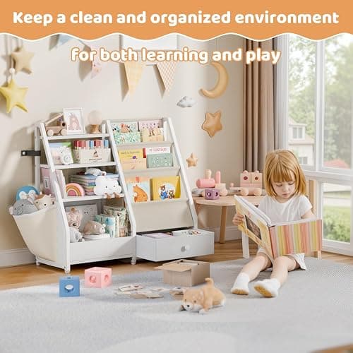 HAVLOTII Kids Bookshelf and Toy Storage - Book Shelf for Kids Rooms, Toddler Bookshelf Baby Bookcase for Nursery, Montessori Toy Organizer, White thumbnail 4